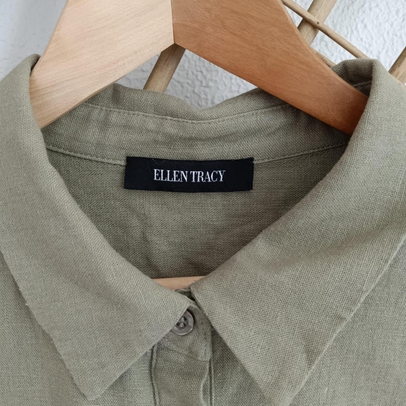 Ellen Tracy Button Front Boxy Linen Boho Shirt Blouse / Size Large - Picture 6 of 8